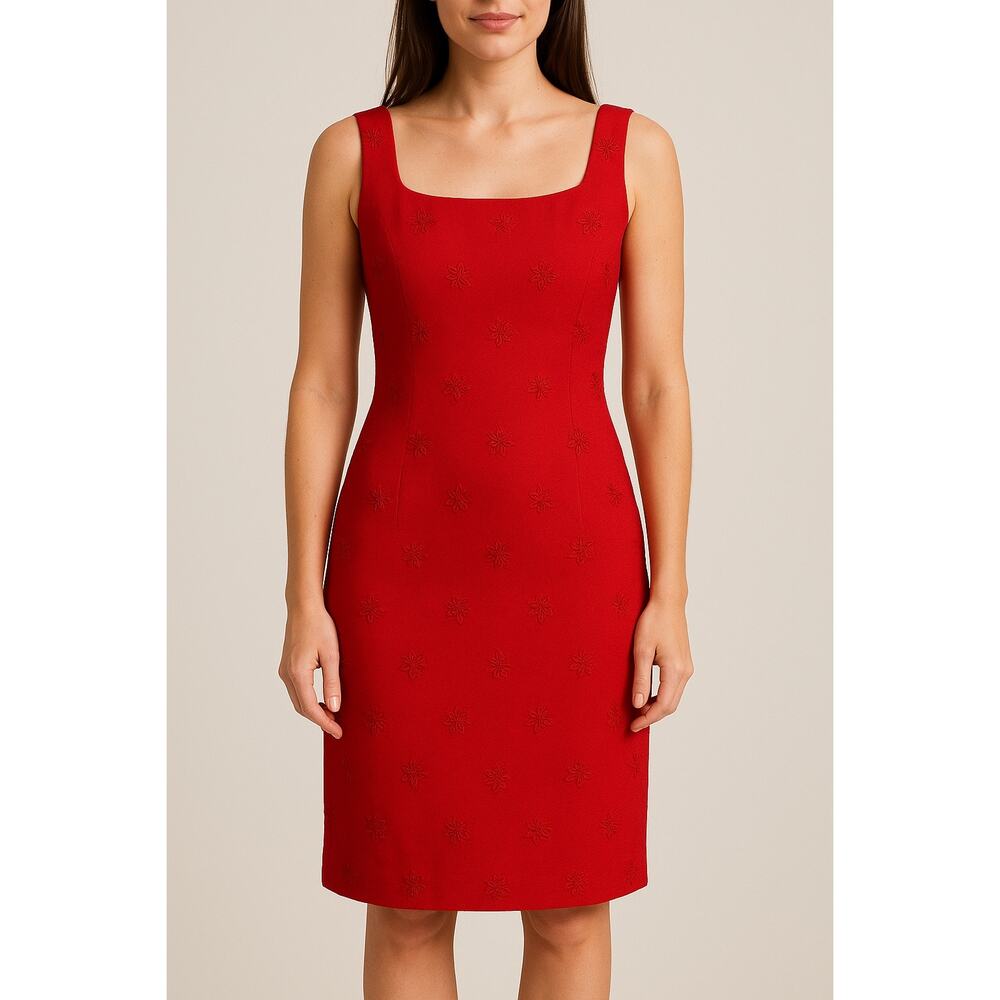 Vintage Y2K Red Sleeveless Shift Floral Embroider Cocktail Dress Size 6 Petite